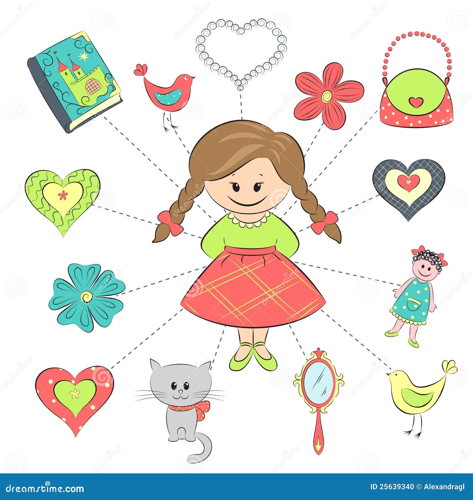 Girl and her things stock vector. Illustration of childhood 25639340