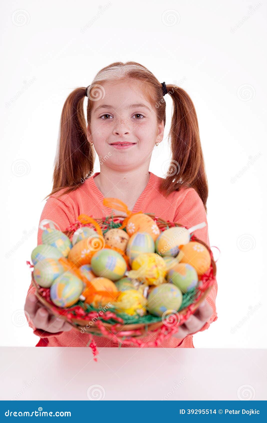 Girl Holding a Basket of Easter Eggs Stock Photo Image of happy