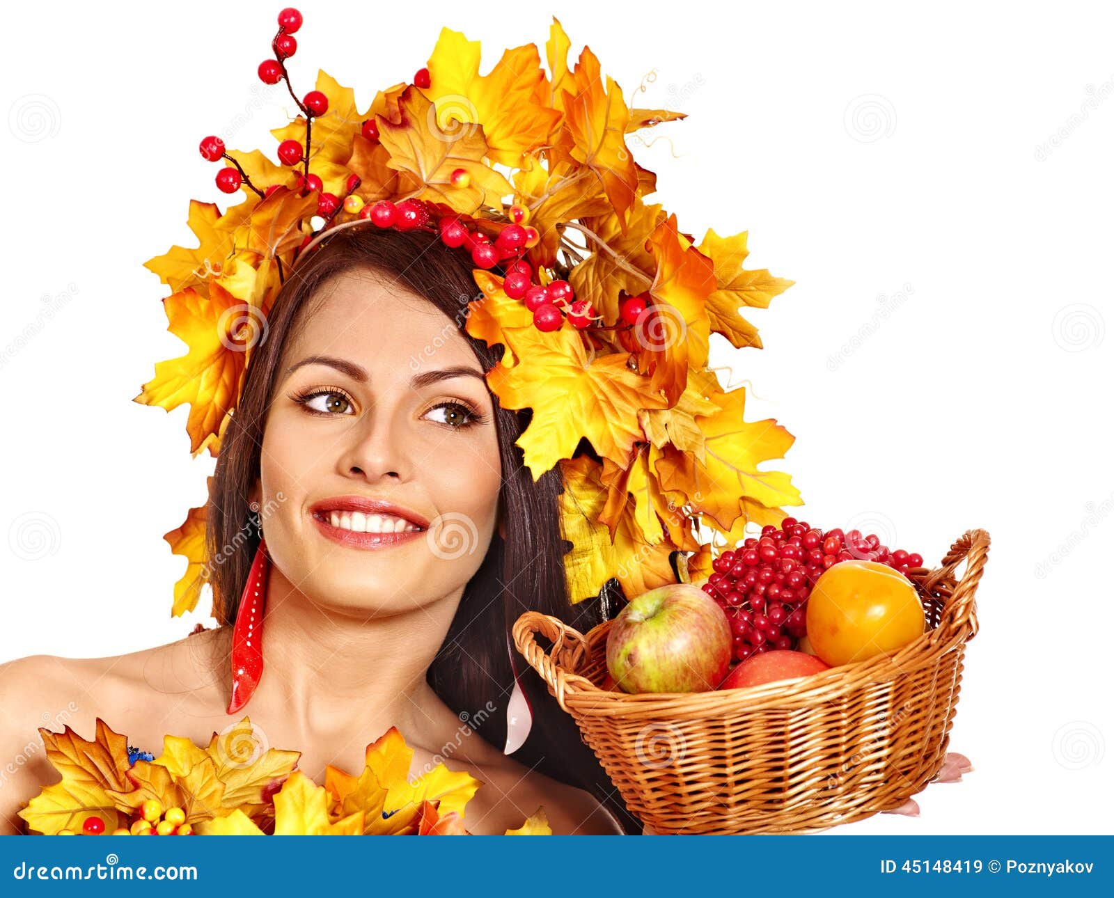 Girl Holding Basket with Fruit. Stock Image - Image of caucasian ...