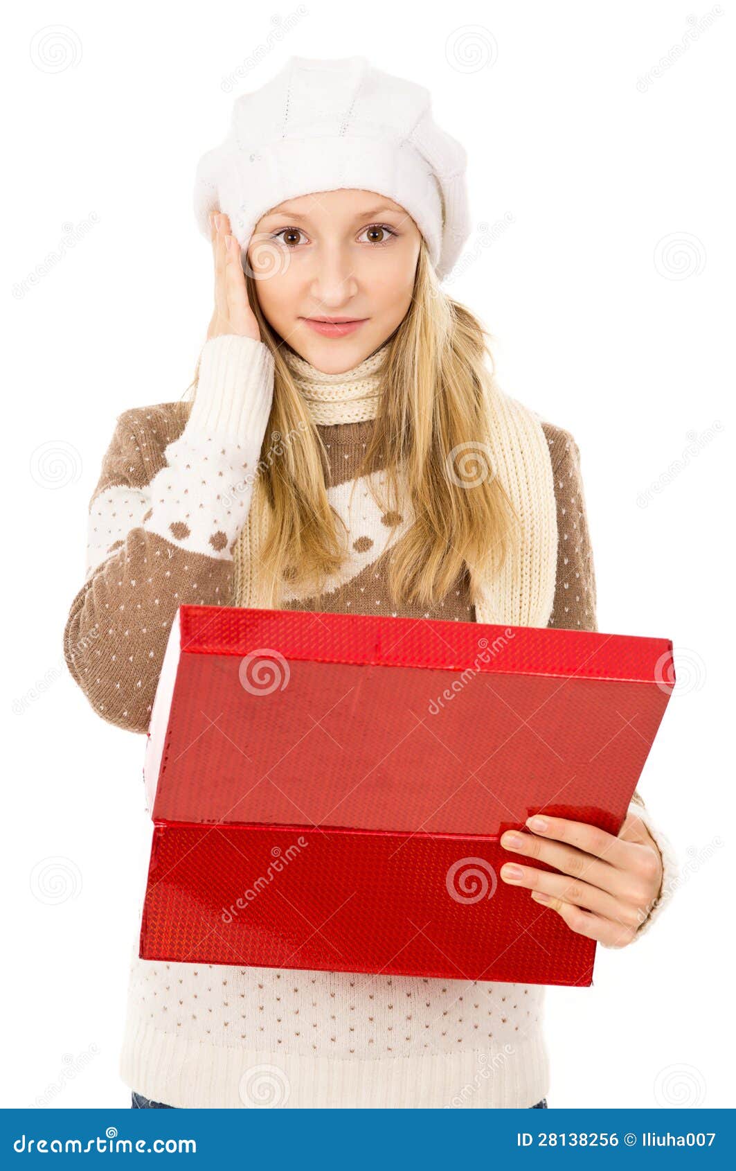 Girl Holding a Box and Wondering Stock Photo Image of happy