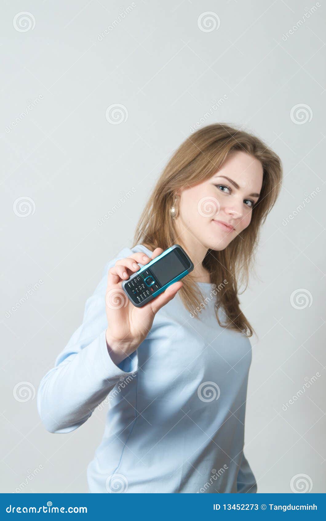 Girl Holding Cell Phone Stock Image Image Of Holding 13452273