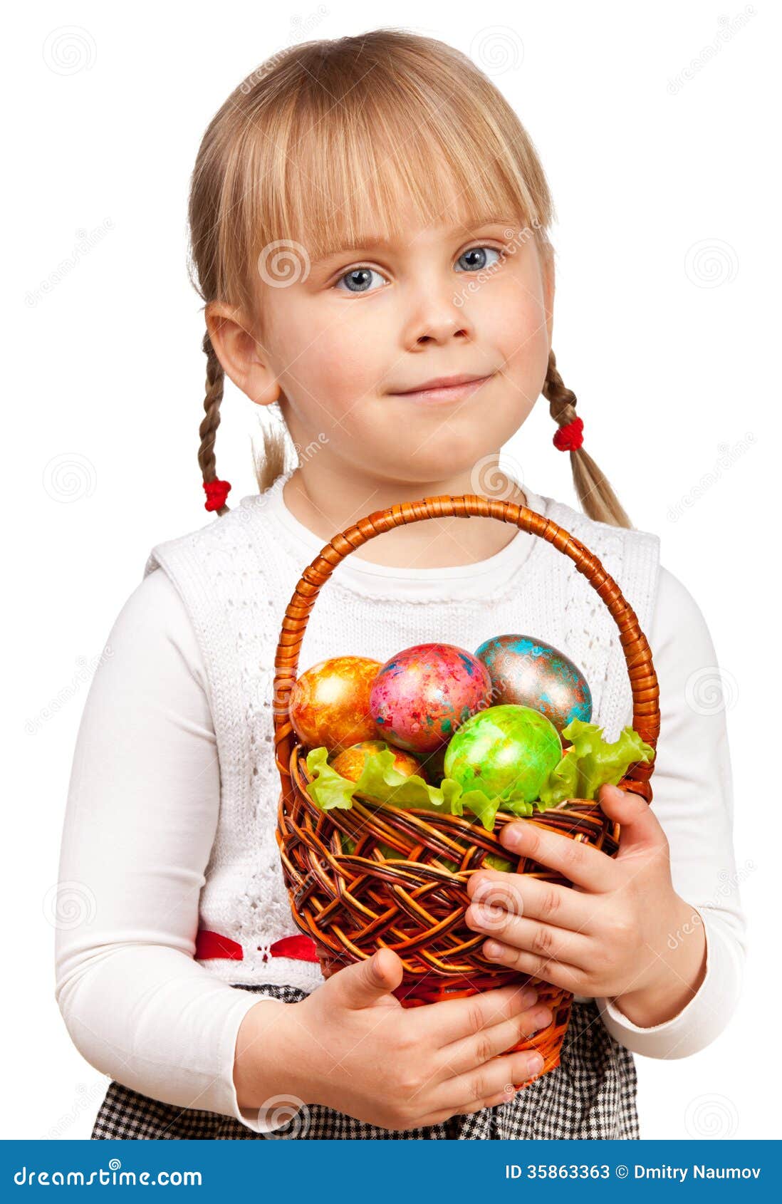 Girl holding Easter basket stock image. Image of studio 35863363