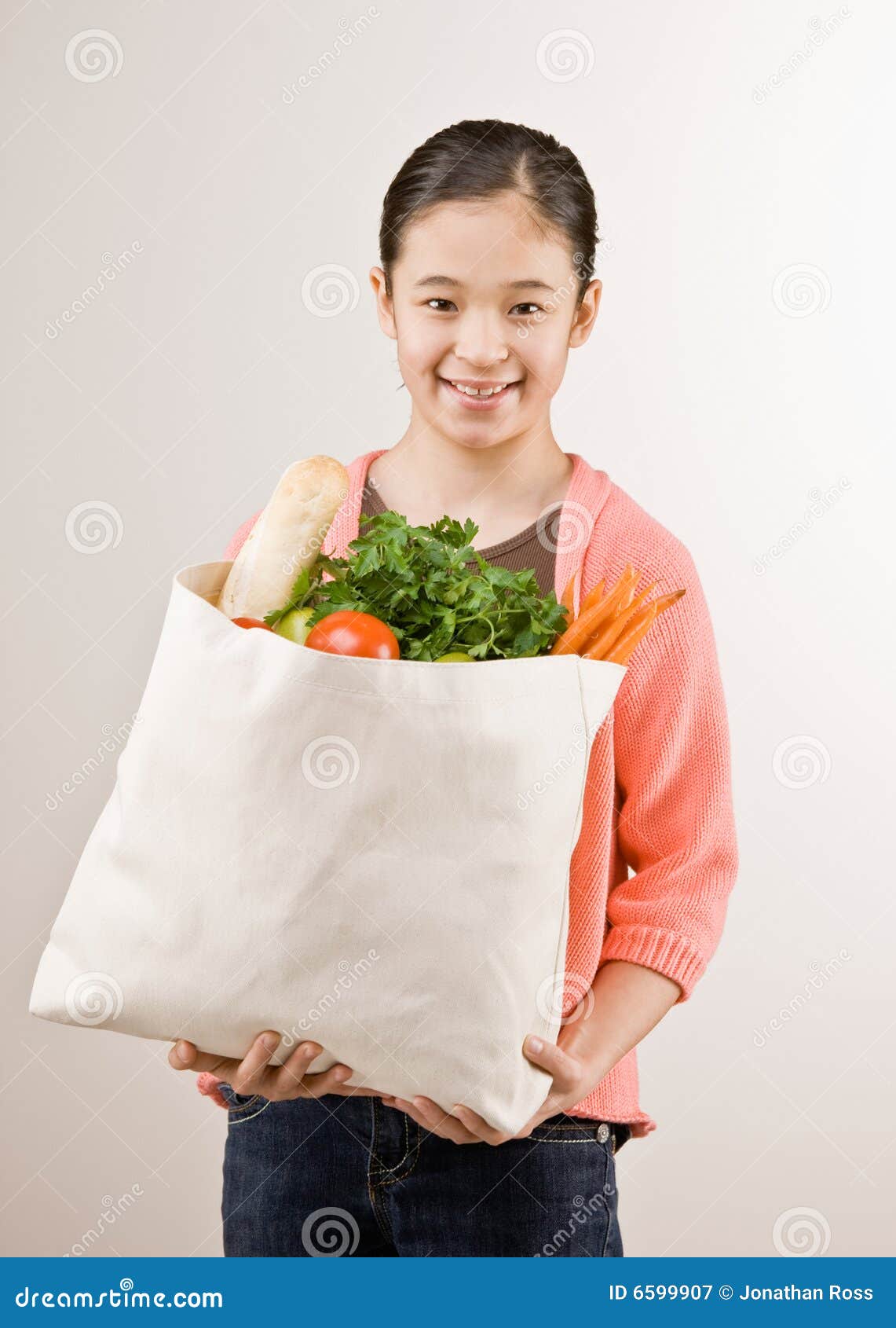 Girl Holding Grocery Bag Full of Fruit Stock Image Image of healthy