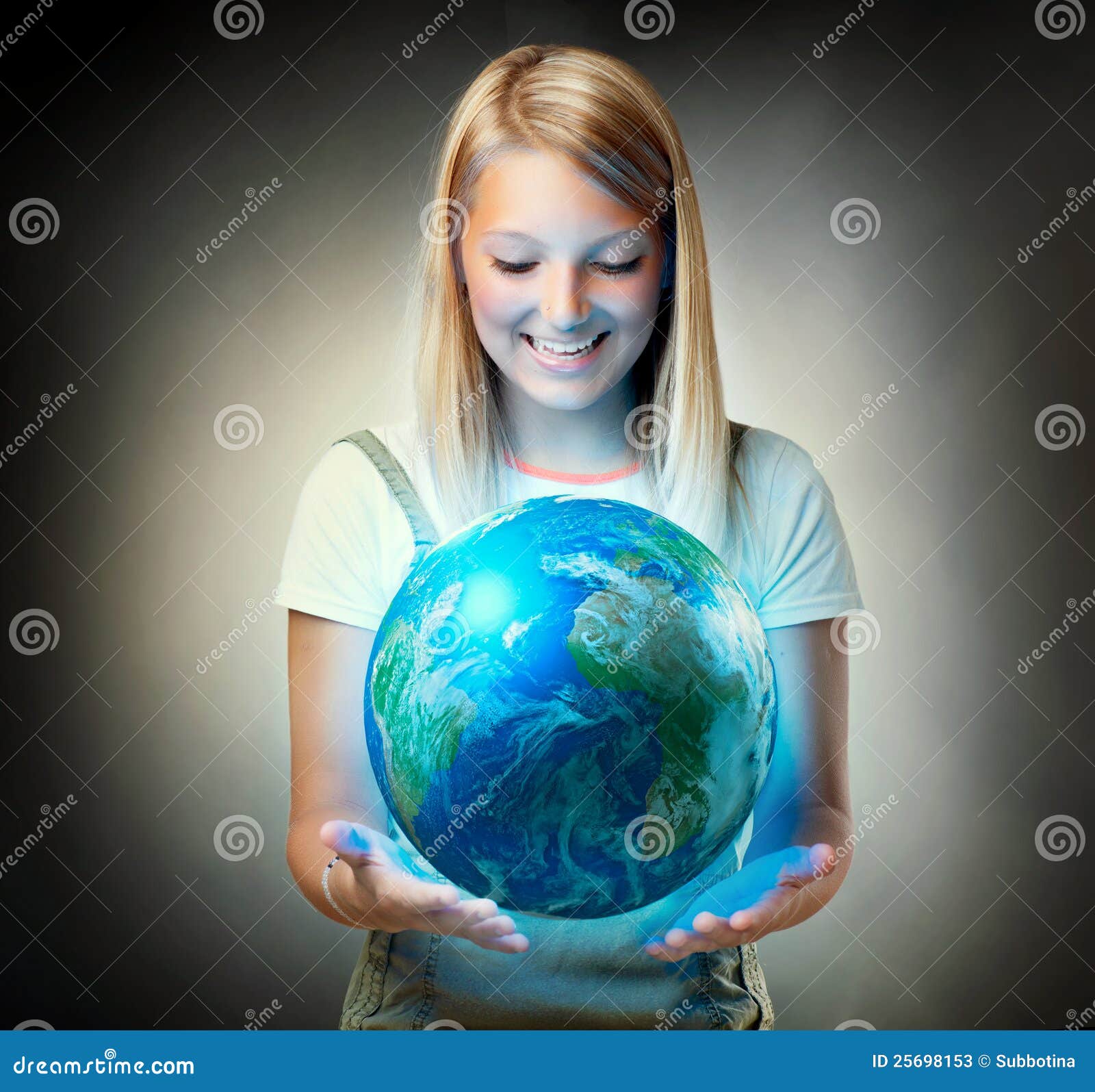 Girl Holding the Earth Stock Image Image of light, education