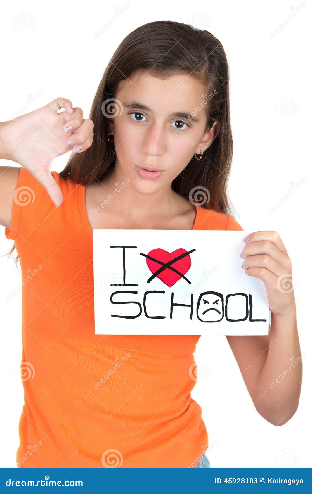 Girl Holding a Sign with the Words I Hate School Stock Image ...