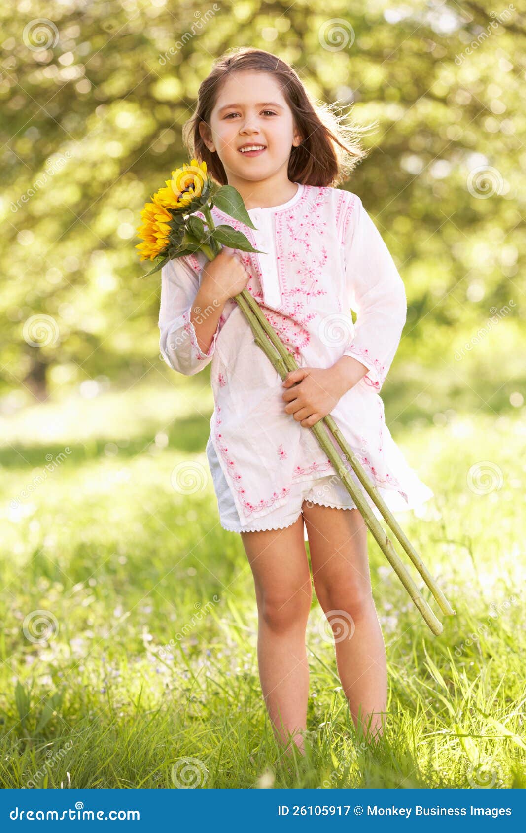 Girl Holding Sunflower in Field Stock Image Image of girl, field