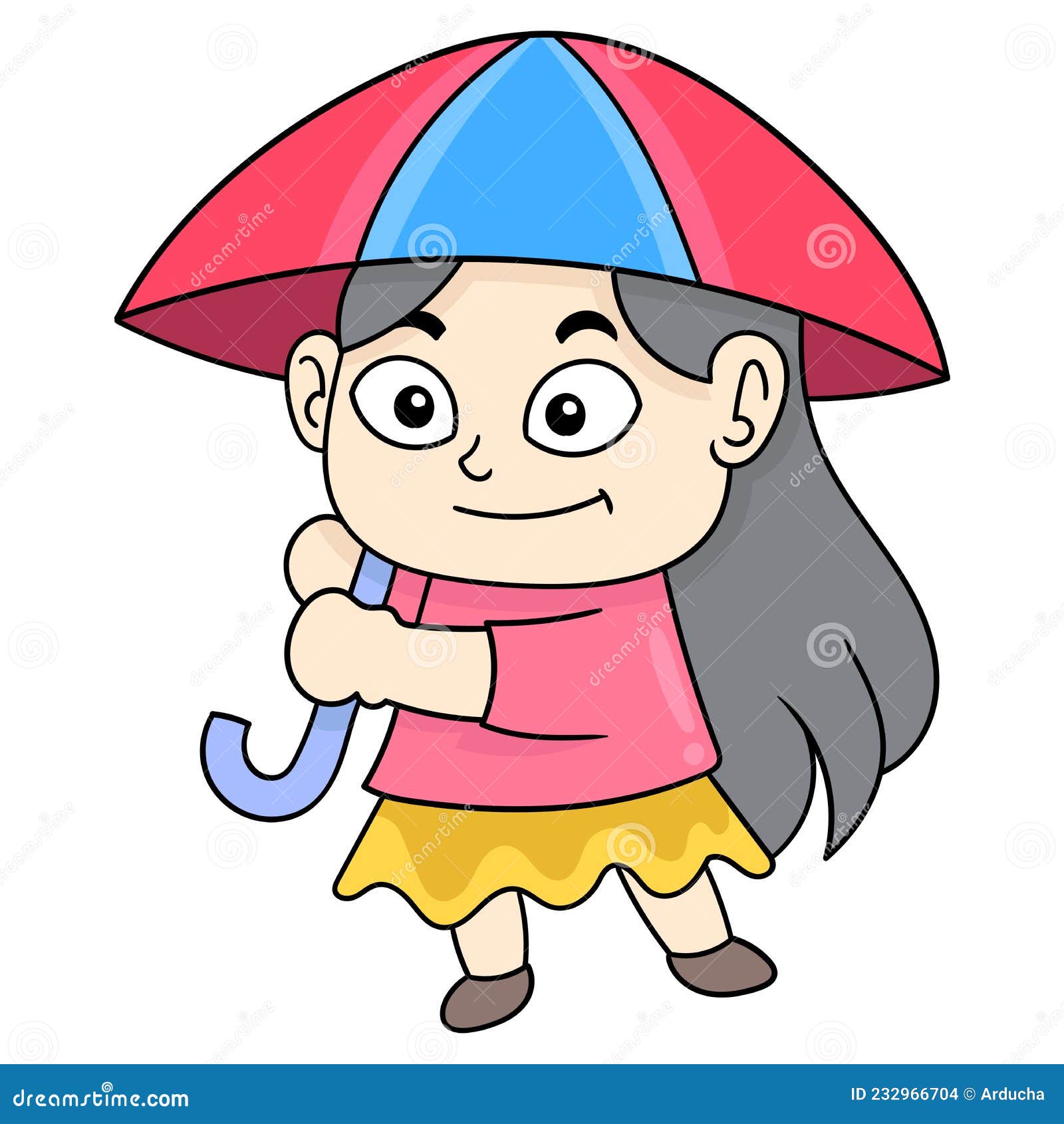 Girl Holding an Umbrella Welcoming the Rainy Season, Doodle Icon Image ...