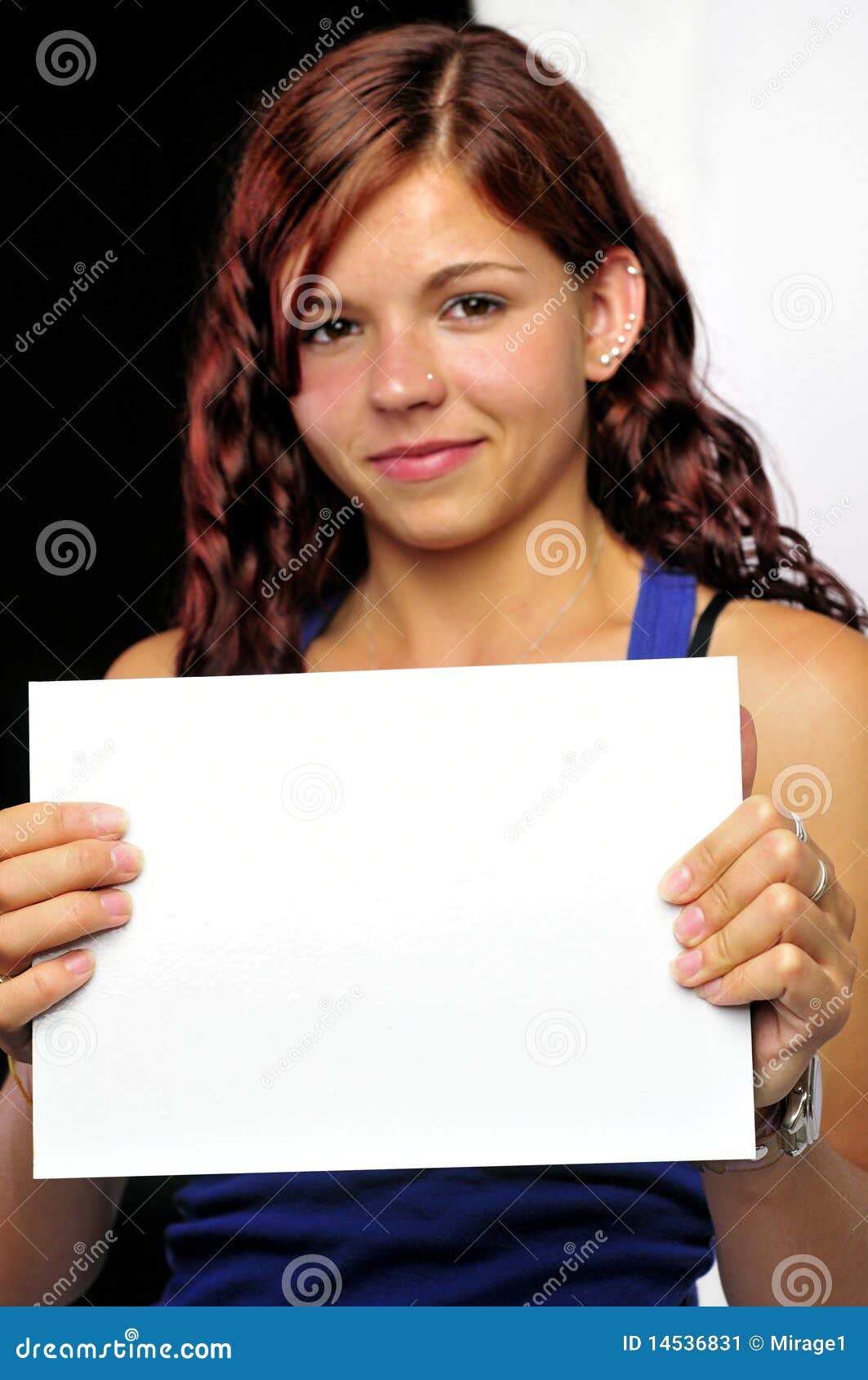 Girl Holding Up a Blank Card Stock Image Image of photograph, sign
