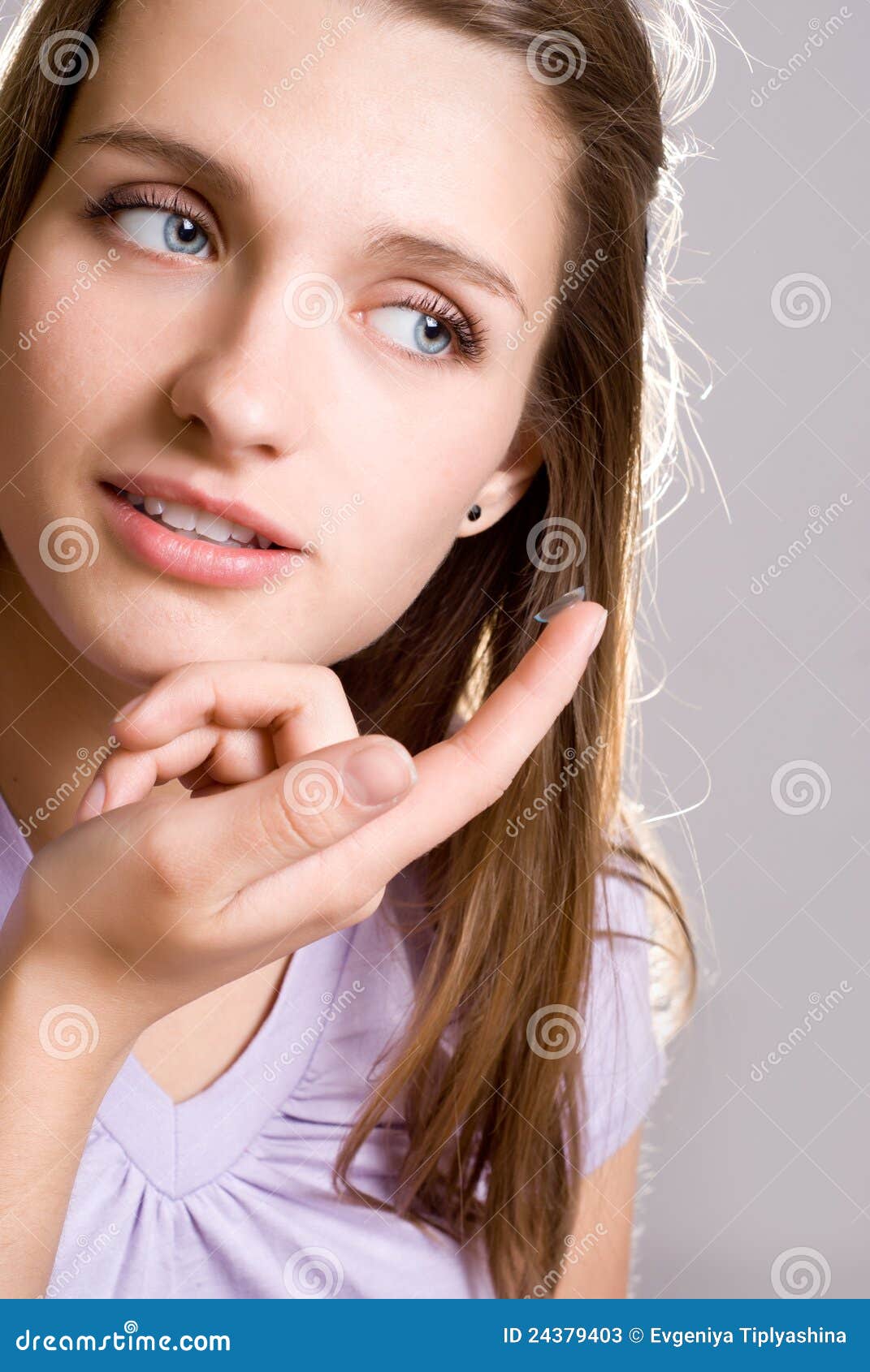 A Girl Holds a Contact Lens Stock Image Image of contact, closeup