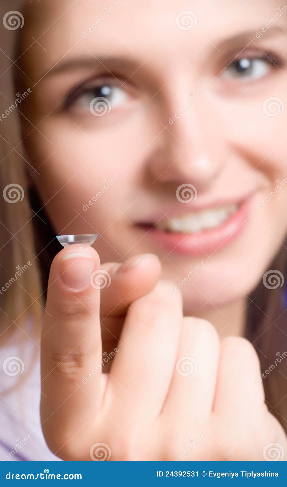 A Girl Holds a Contact Lens Stock Image Image of wear, skin 24392531