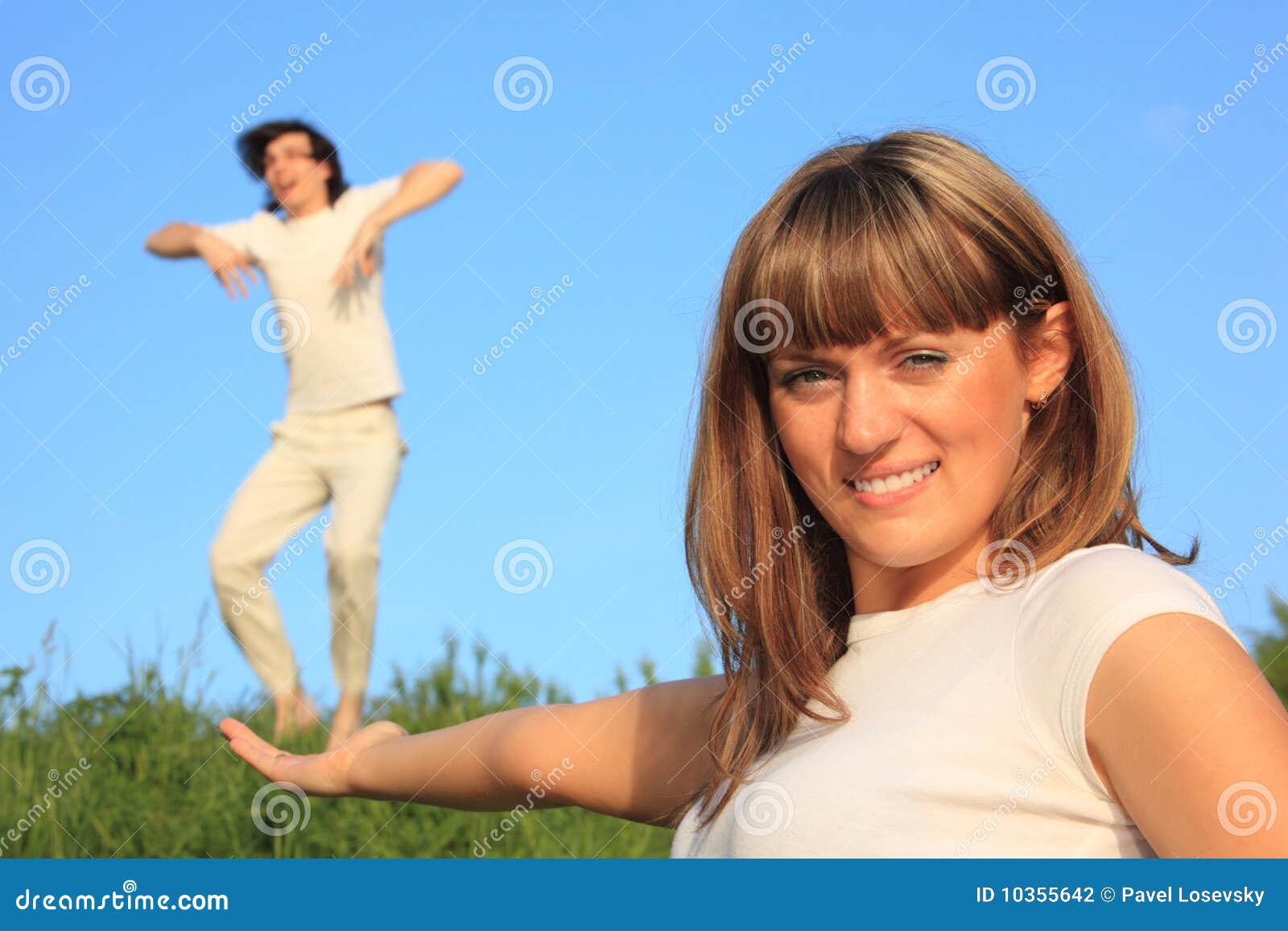 Girl holds guy on palm stock photo. Image of head, caucasian 10355642