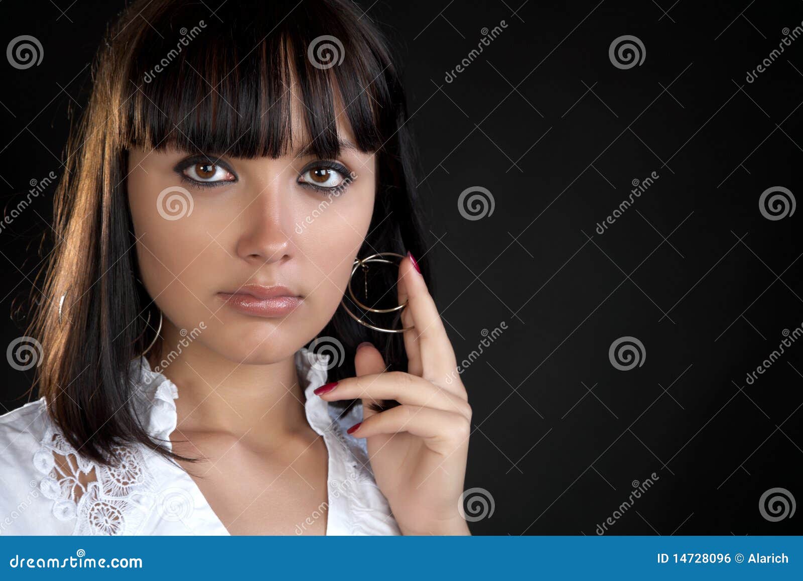 The Girl Holds Hand an Earring Stock Photo Image of single, lifestyle