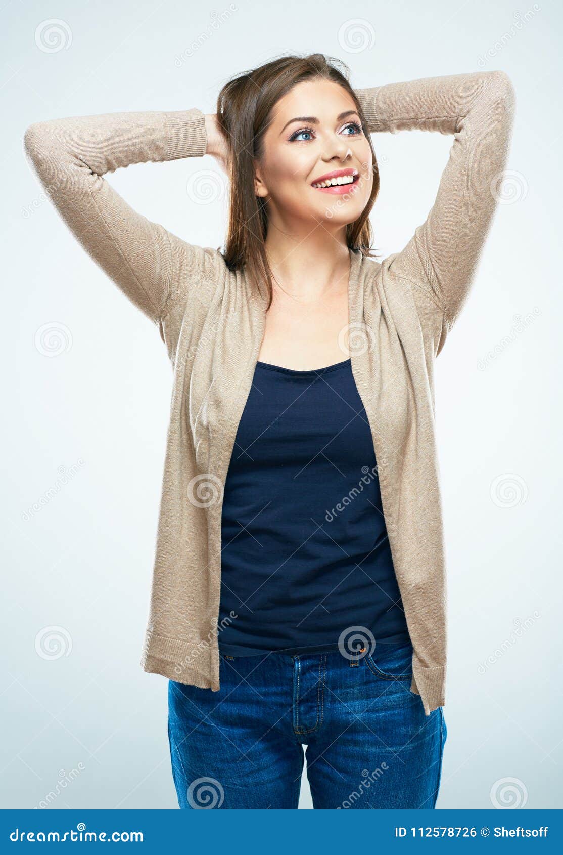 Girl Holds Hands Folded Behind Head. Stock Photo - Image of hand ...