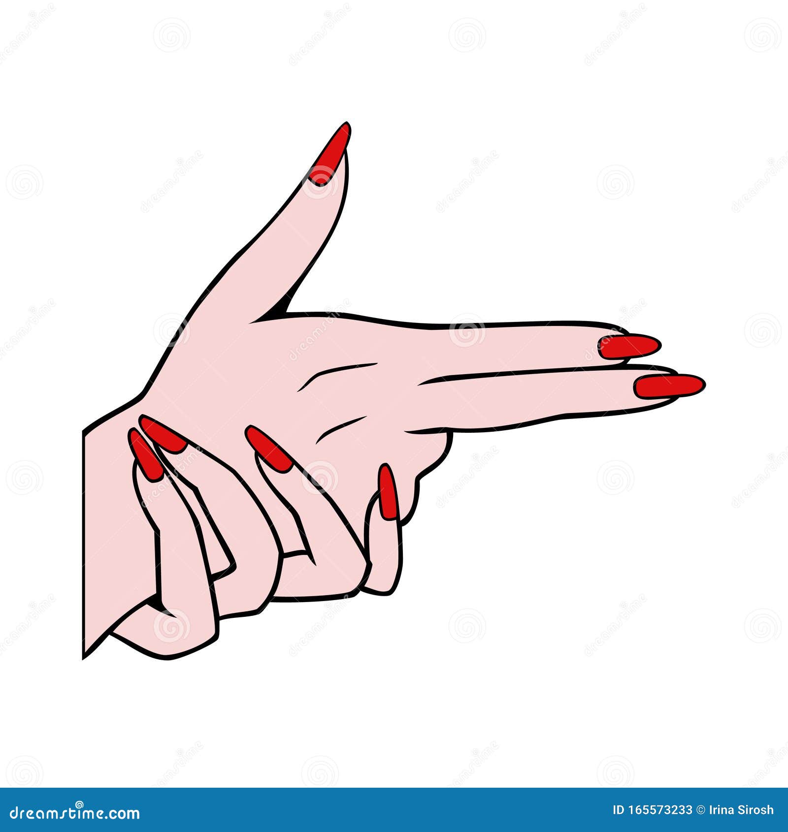 girl holds hands like a gun icon,   in sketch style . making aggression signal by