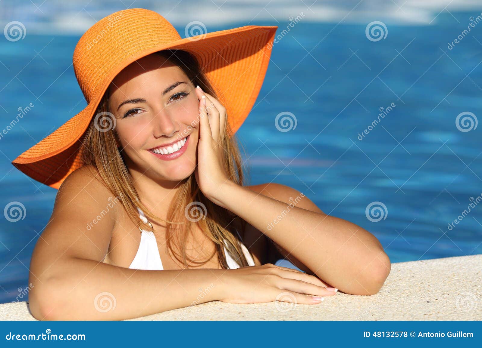 girl on holidays with a perfect white smile