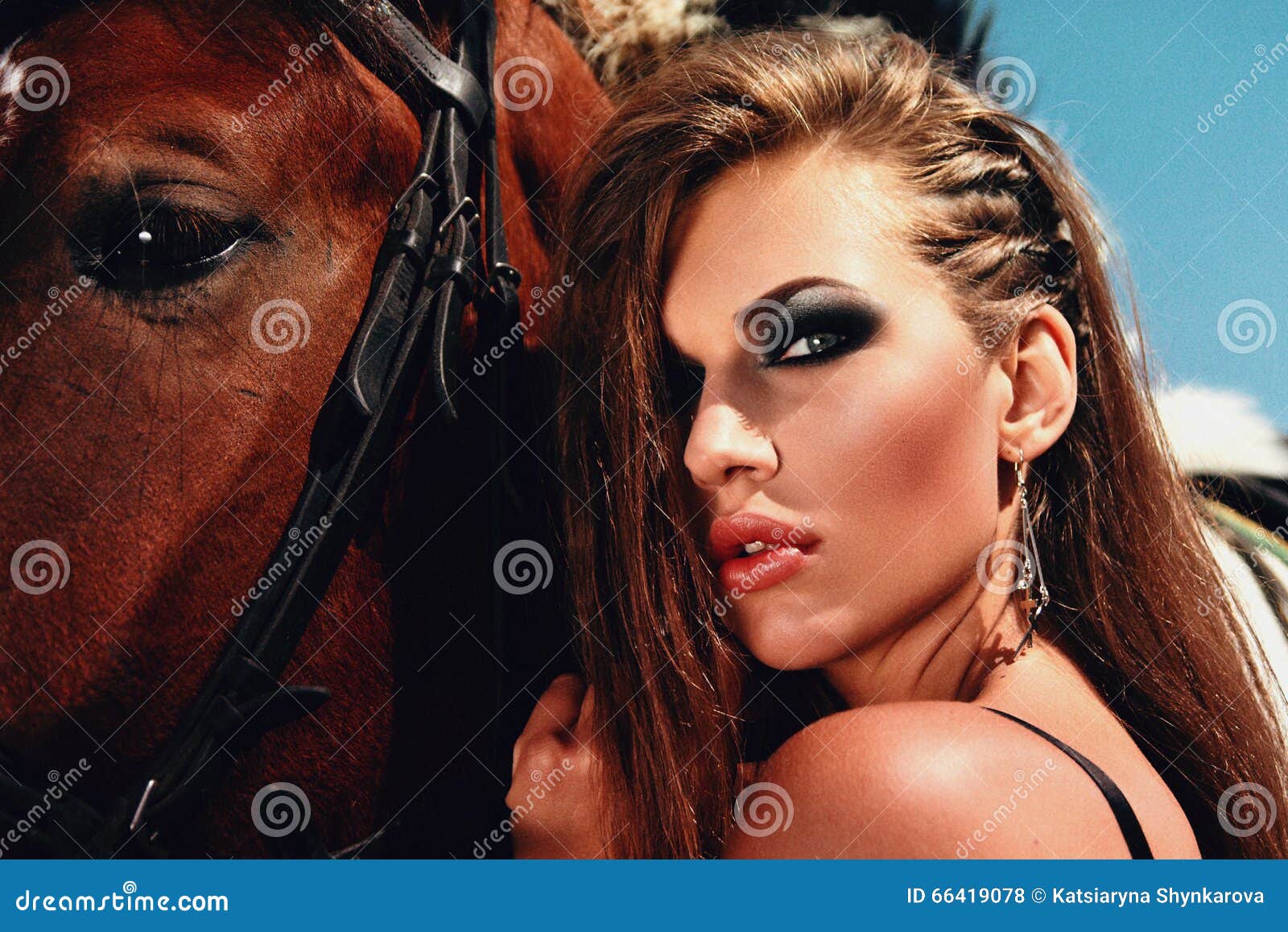 Girl and horse. stock photo. Image of trendy, makeup - 66419078