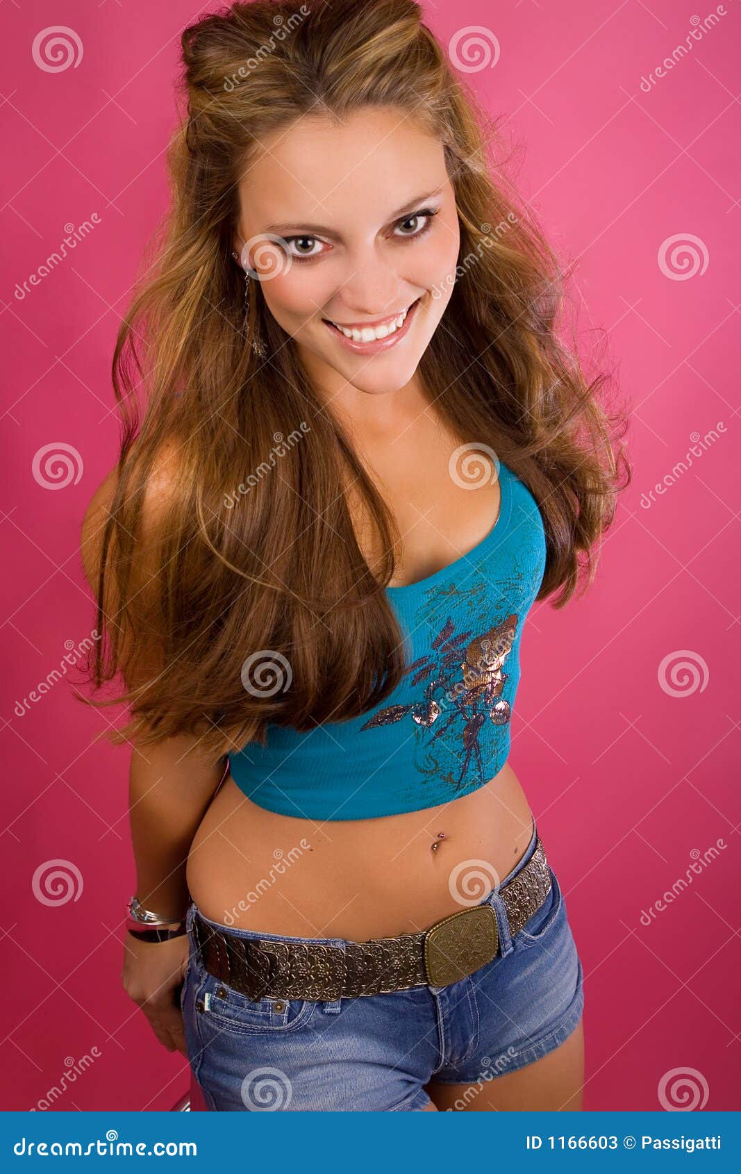 Girl in Hot Pants stock image. Image of positive, brunette - 1166603