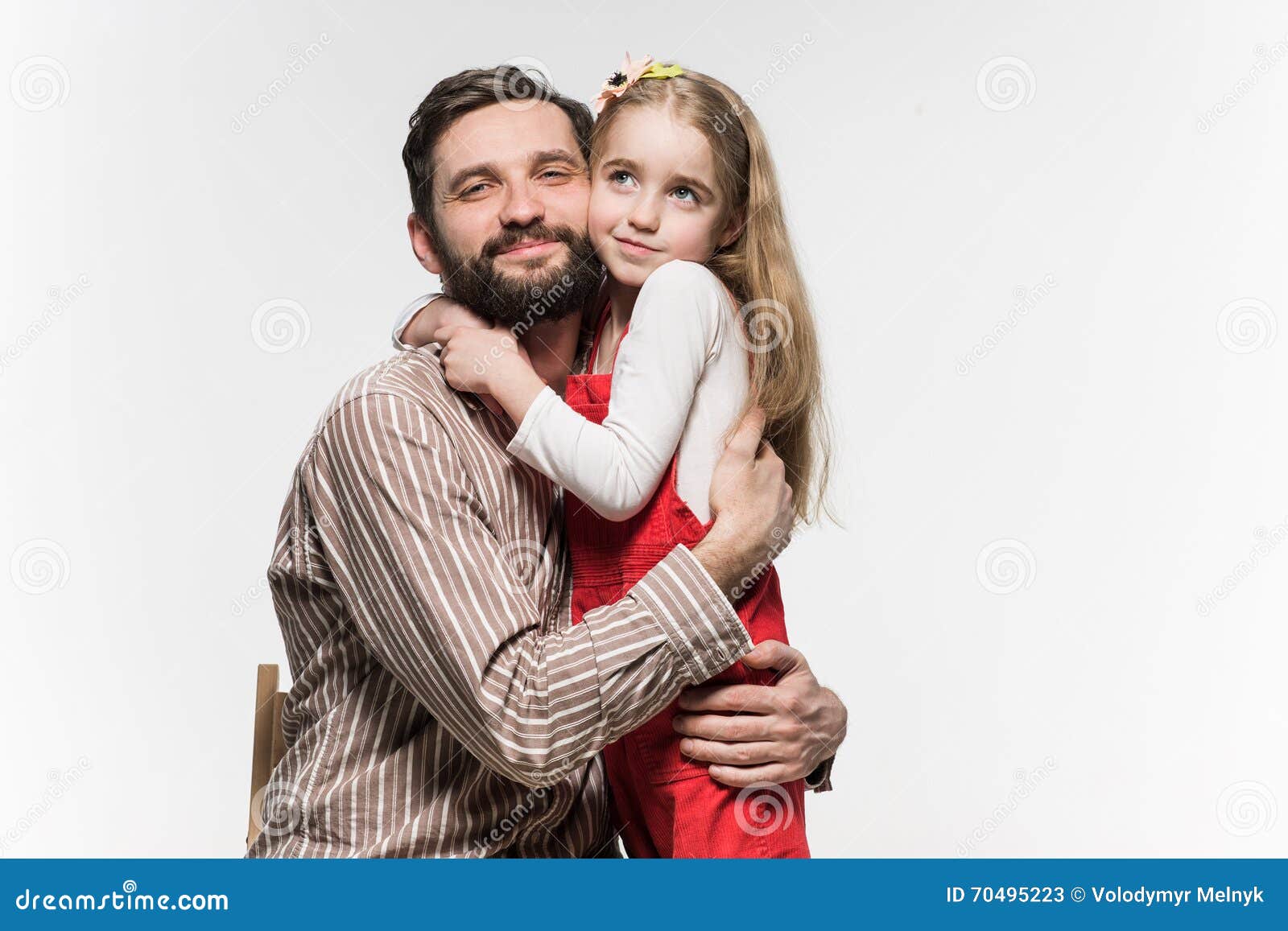 Girl Hugging Her Father Over a White Background Stock Image Image of