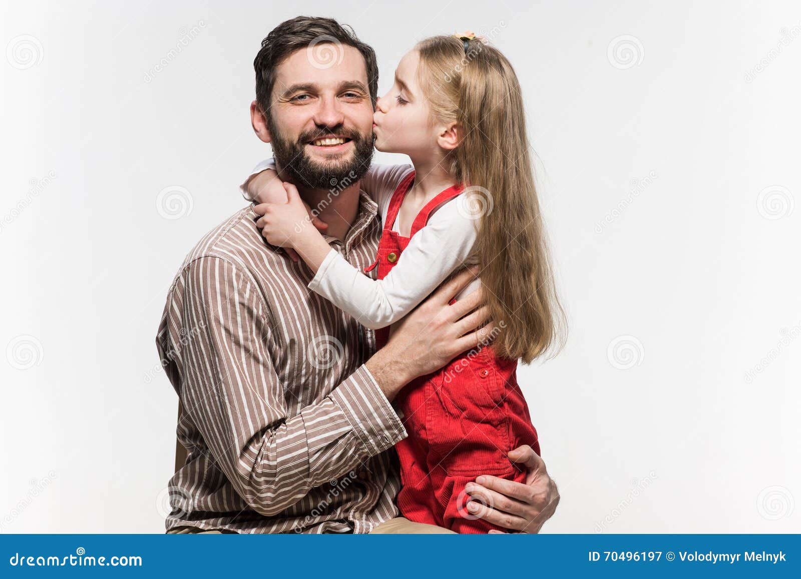 Girl Hugging Her Father Over a White Background Stock Image Image of