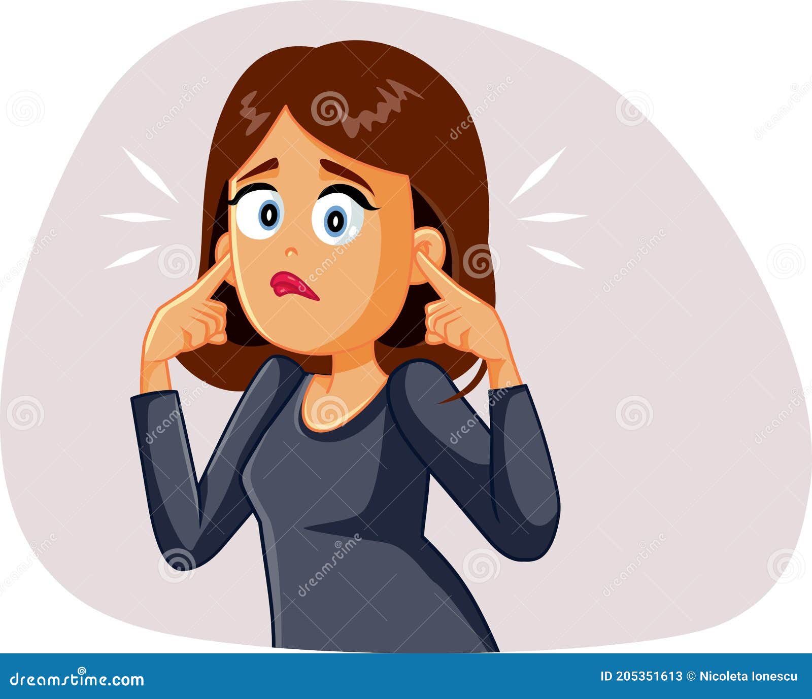 Young Woman Covering Up His Ears Hearing A Stressful Noise Stock Vector Illustration Of 