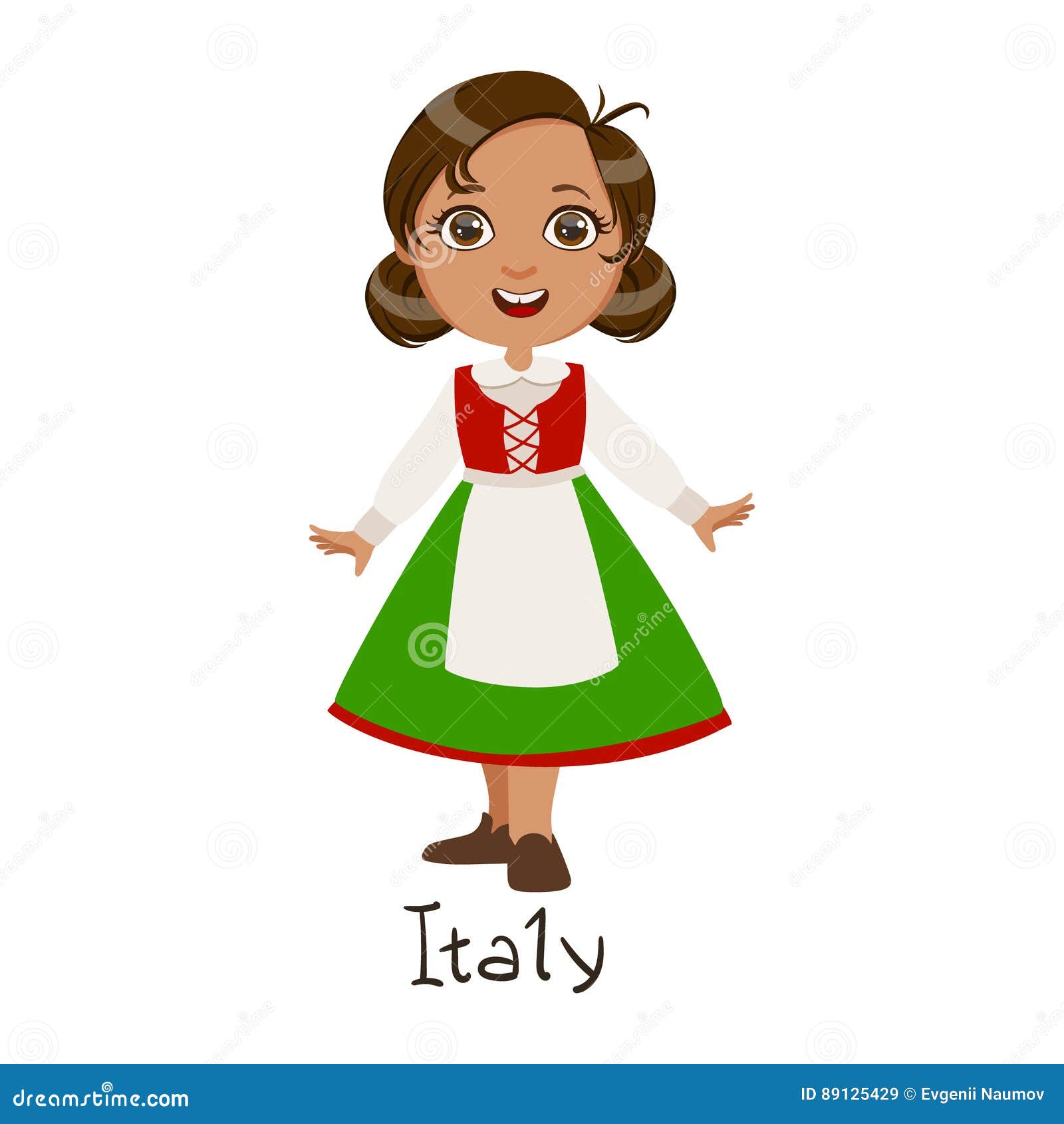 Girl in Italy Country National Clothes, Wearing Green Skirt and