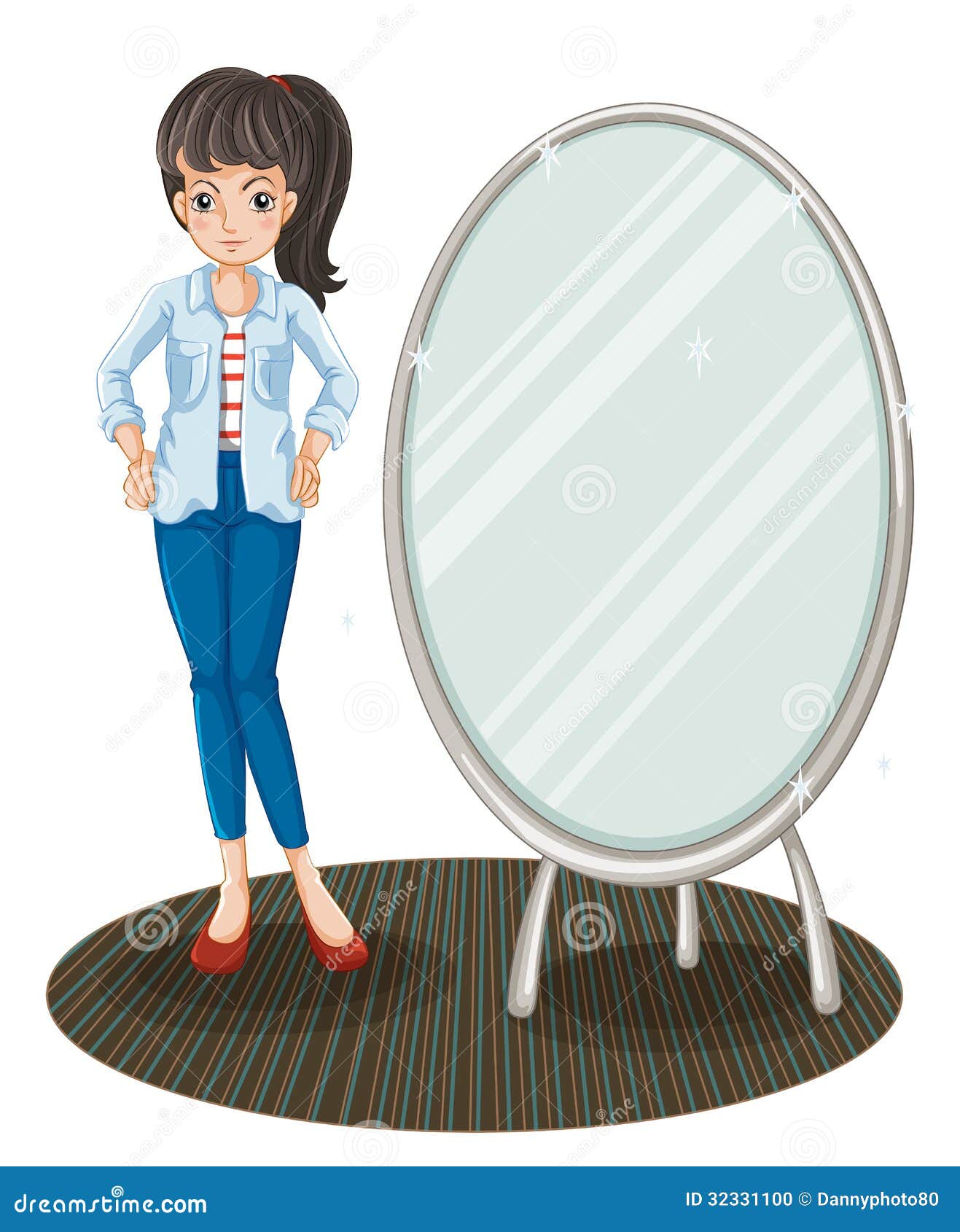 A Girl with a Jacket Standing beside a Mirror Stock Vector ...