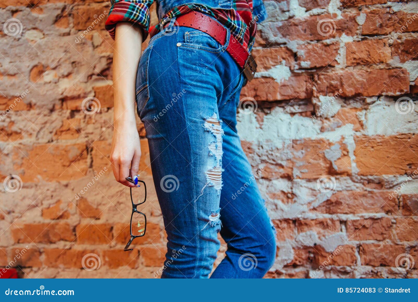 Girl in Jeans.Art Processing and Retouching Photos Special. Stock Image Image of checkered