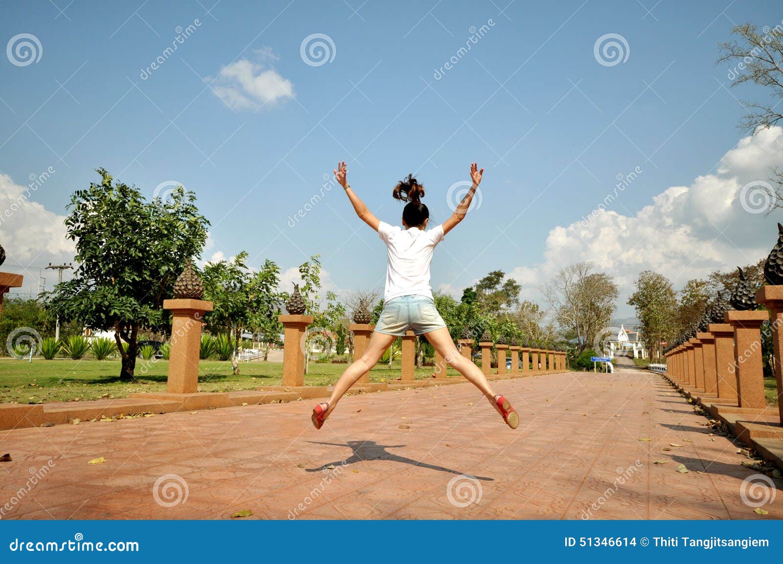 Girl Jump Stock Photo Image Of Grassland Health Floor 51346614