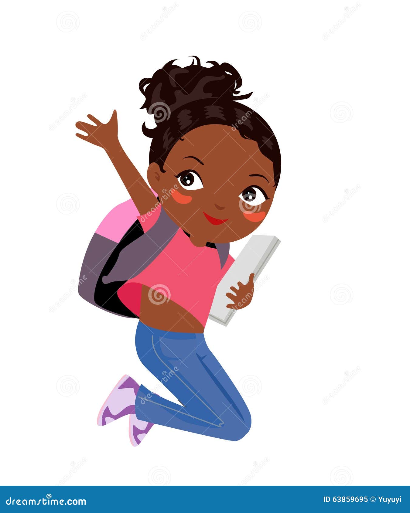 A Girl Jumping with School Bag Stock Vector - Illustration of female
