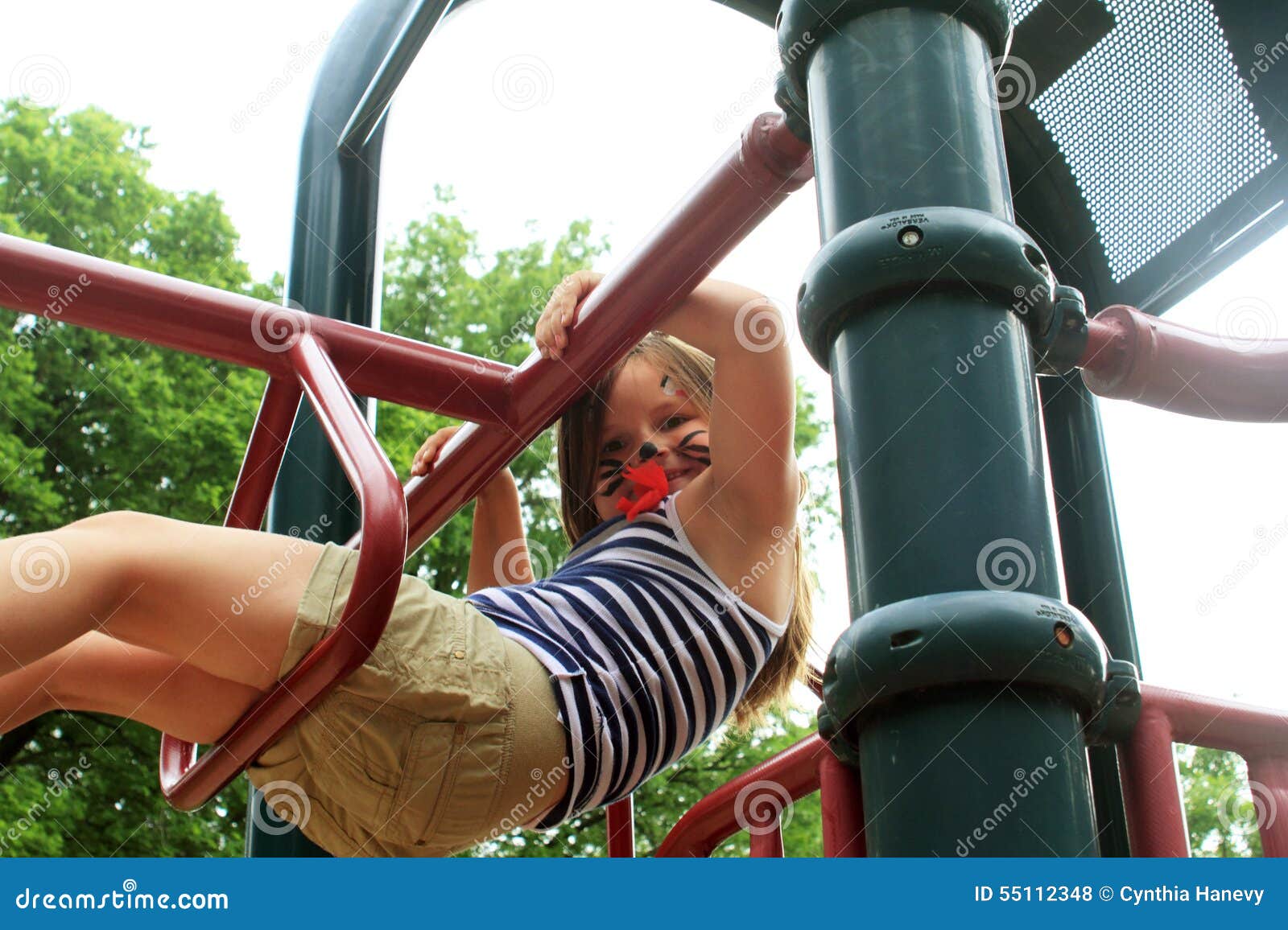 Girl On Jungle Gym At Playground Stock Photo - Image: 55112348