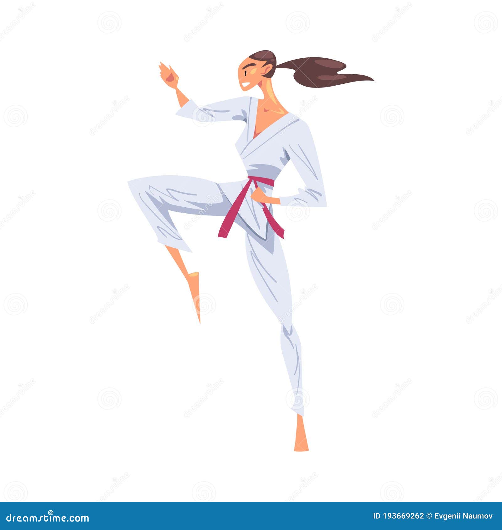 Girl Karateka Doing Kick, Female Karate Fighter Character in White ...