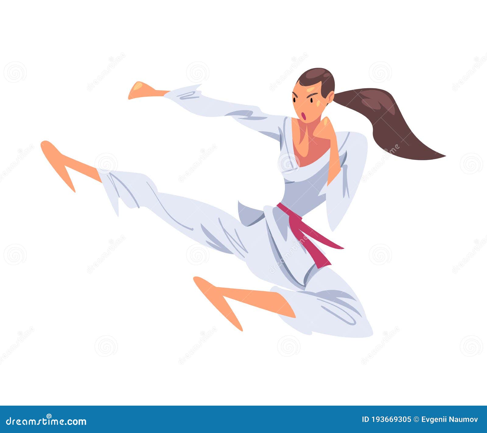 Girl Karateka Jumping Side Kick, Karate Fighter Character in White ...