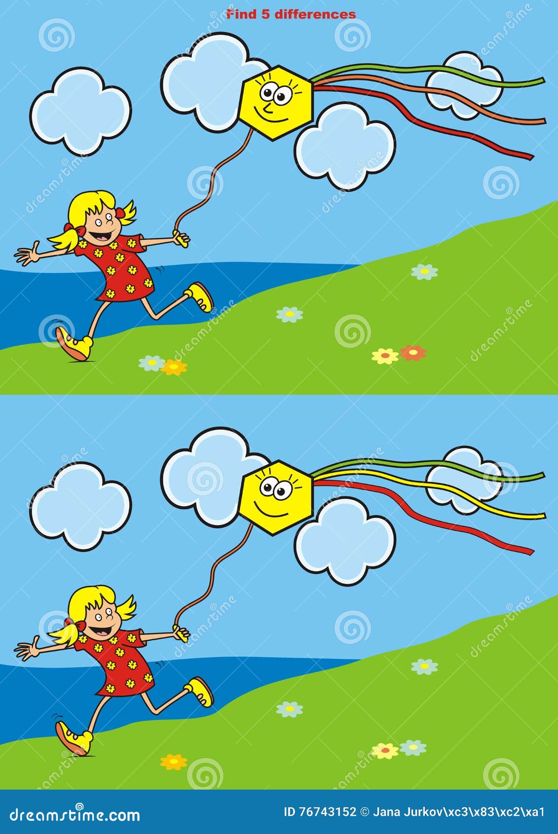 Girl and Kite, Game, Find Difference Stock Vector Illustration of