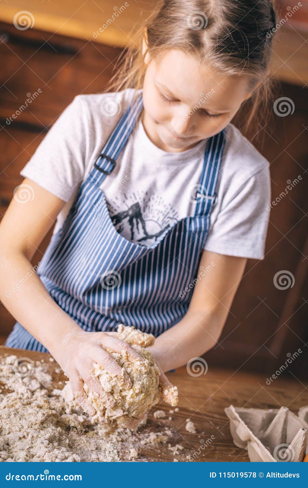 Girl Kneading Dough on Kitchen Stock Photo Image of love, bake 115019578