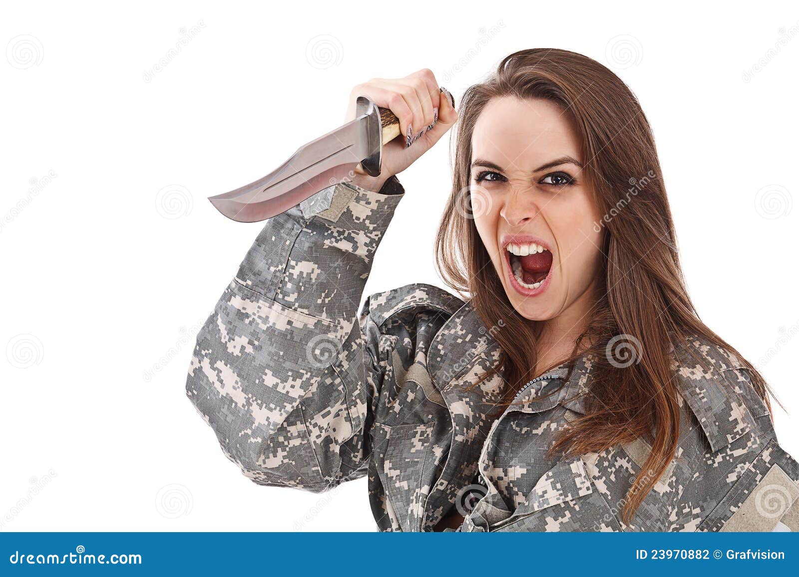 Girl and knife stock photo. Image of cheerful, camouflage 23970882