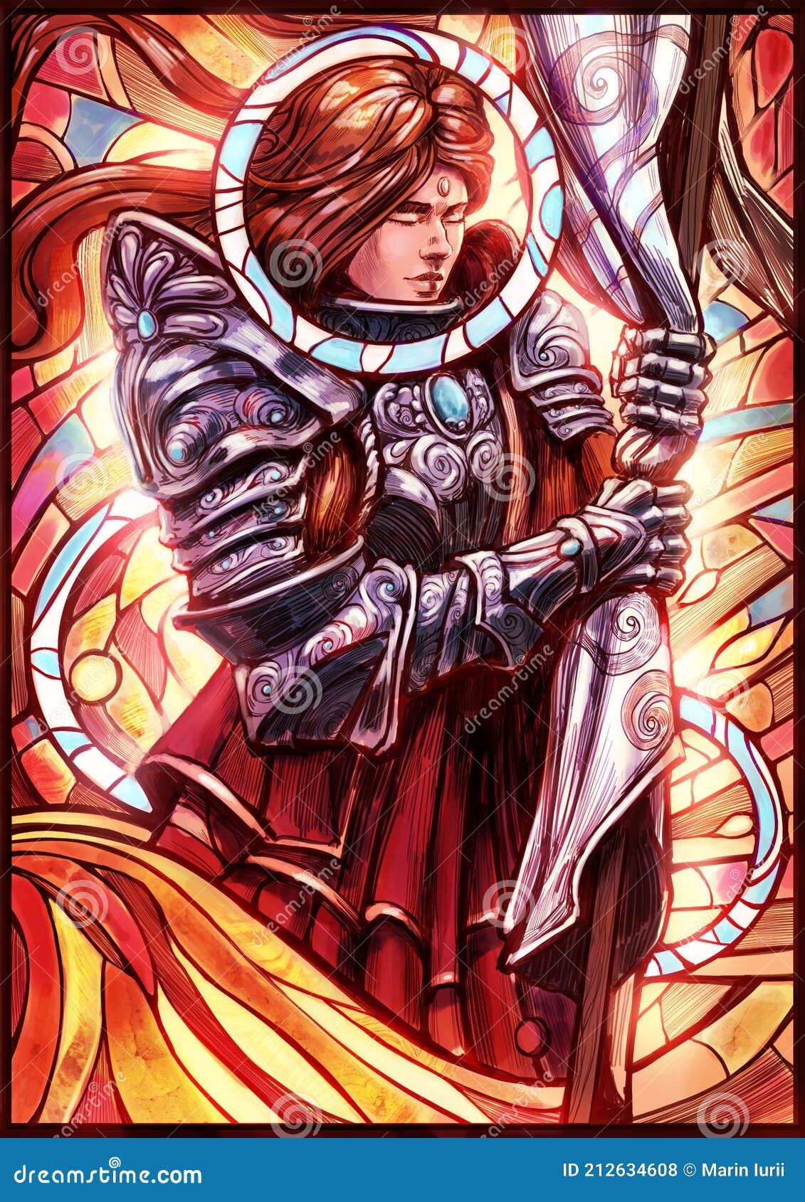The Girl Knight with a Smile on Her Face Firmly Clutches the Flag with