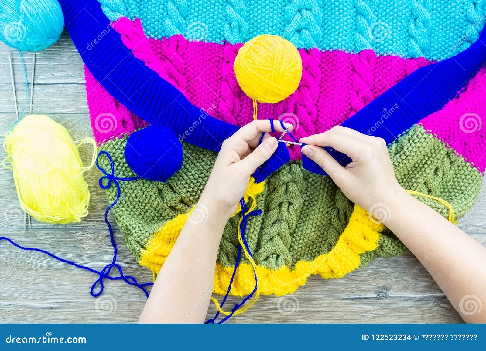 Girl Blanket Knits Knitting Needles Stock Photo - Image of scarf, closeup:  122523234
