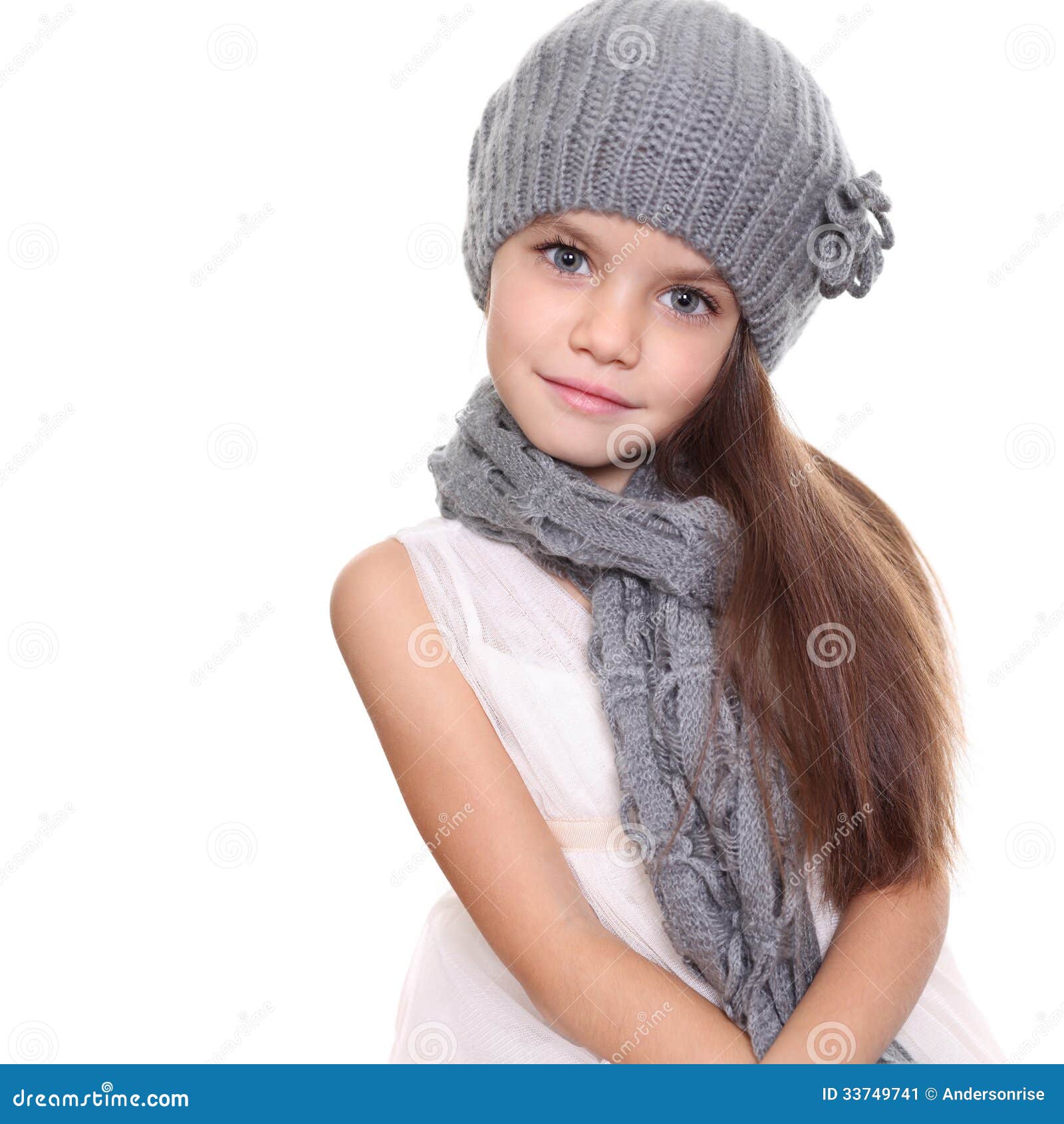 Girl in a Knitted Hat and Gray Scarf Stock Image - Image of beautiful ...