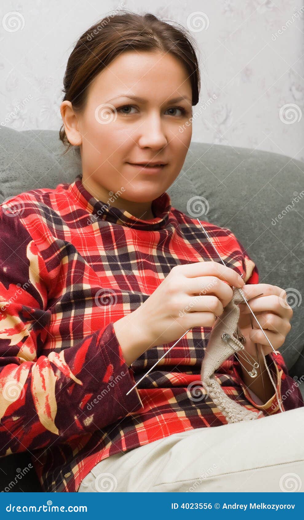 Girl with knitting stock photo. Image of yarn, person - 4023556