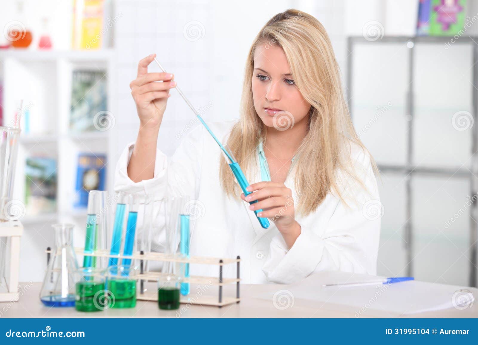 Girl in a laboratory stock photo. Image of years, blonde 31995104