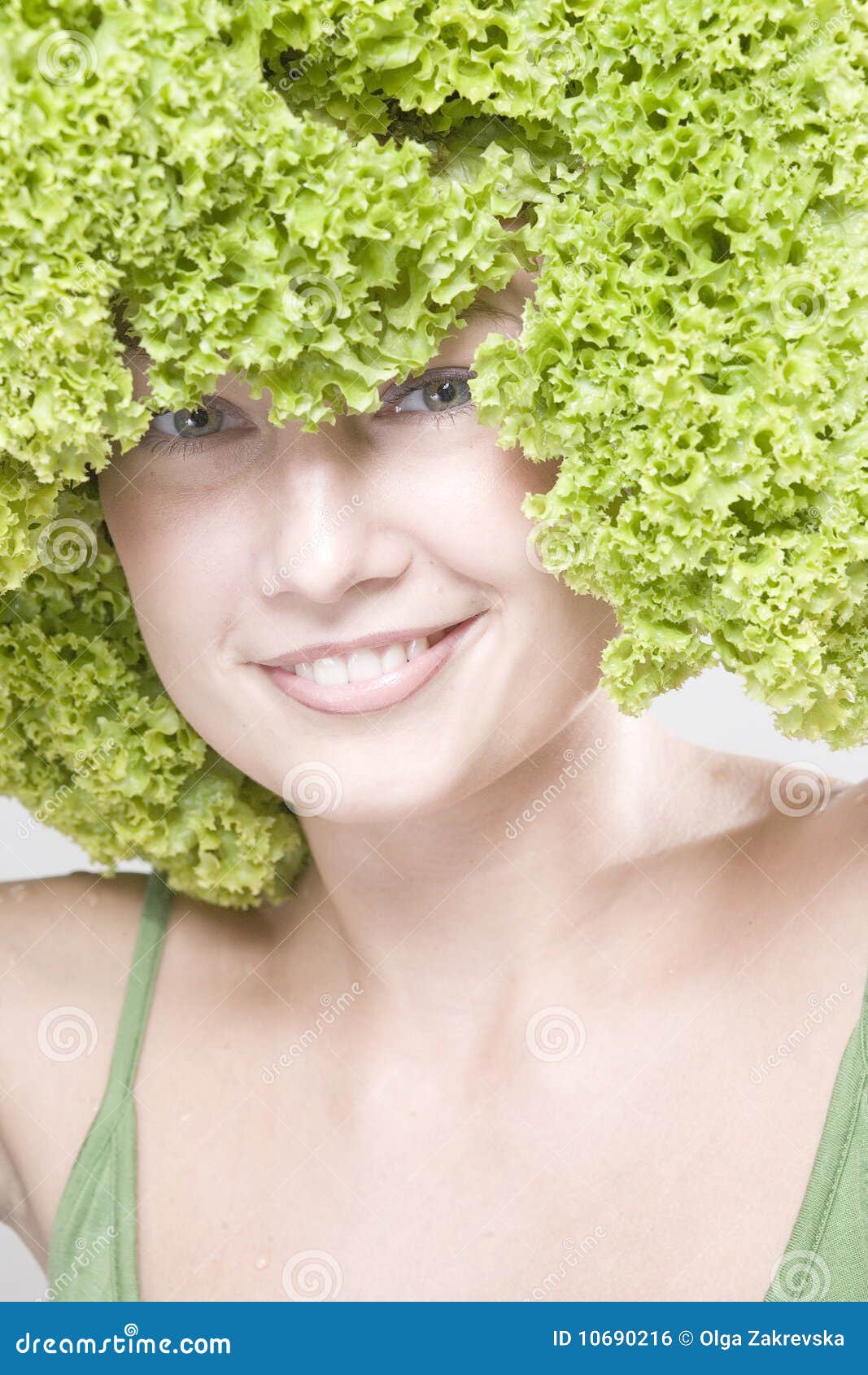 Girl with lettuce hairdo stock photo. Image of bite, care 10690216