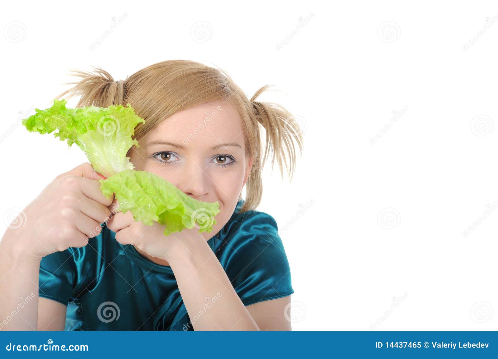 Girl with Lettuce in Her Hand. Stock Image Image of curly, freshness 14437465