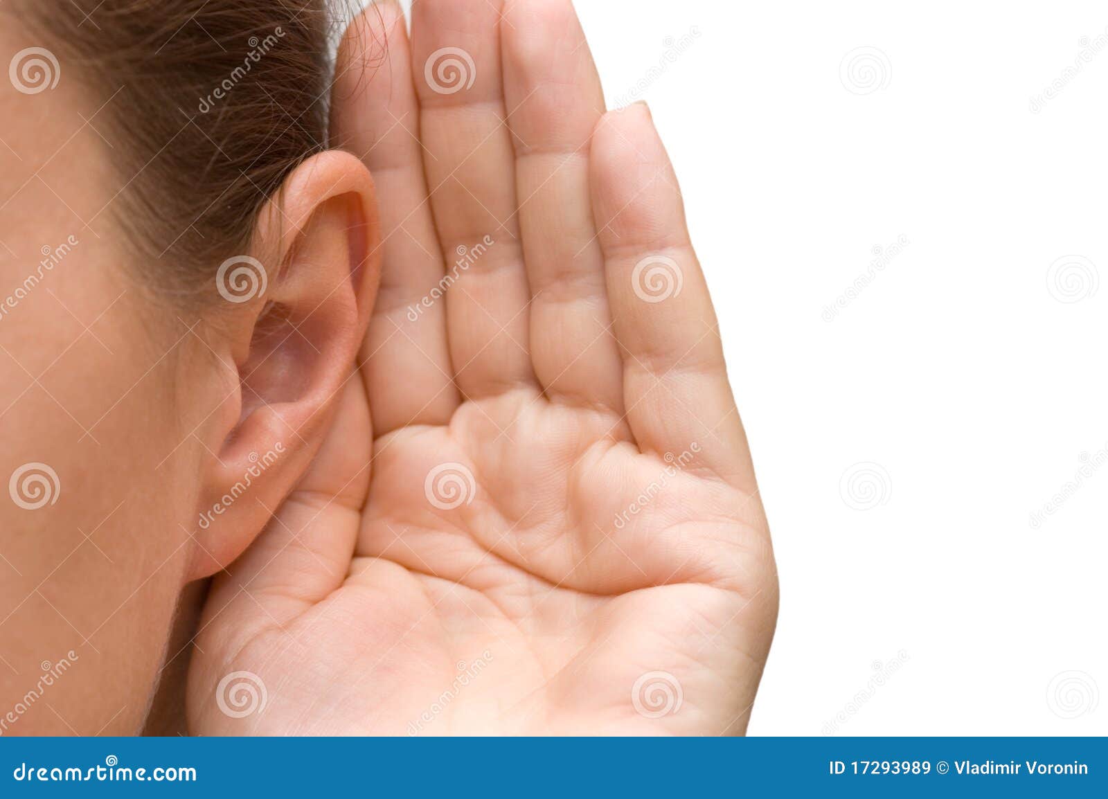 girl listening with her hand on an ear