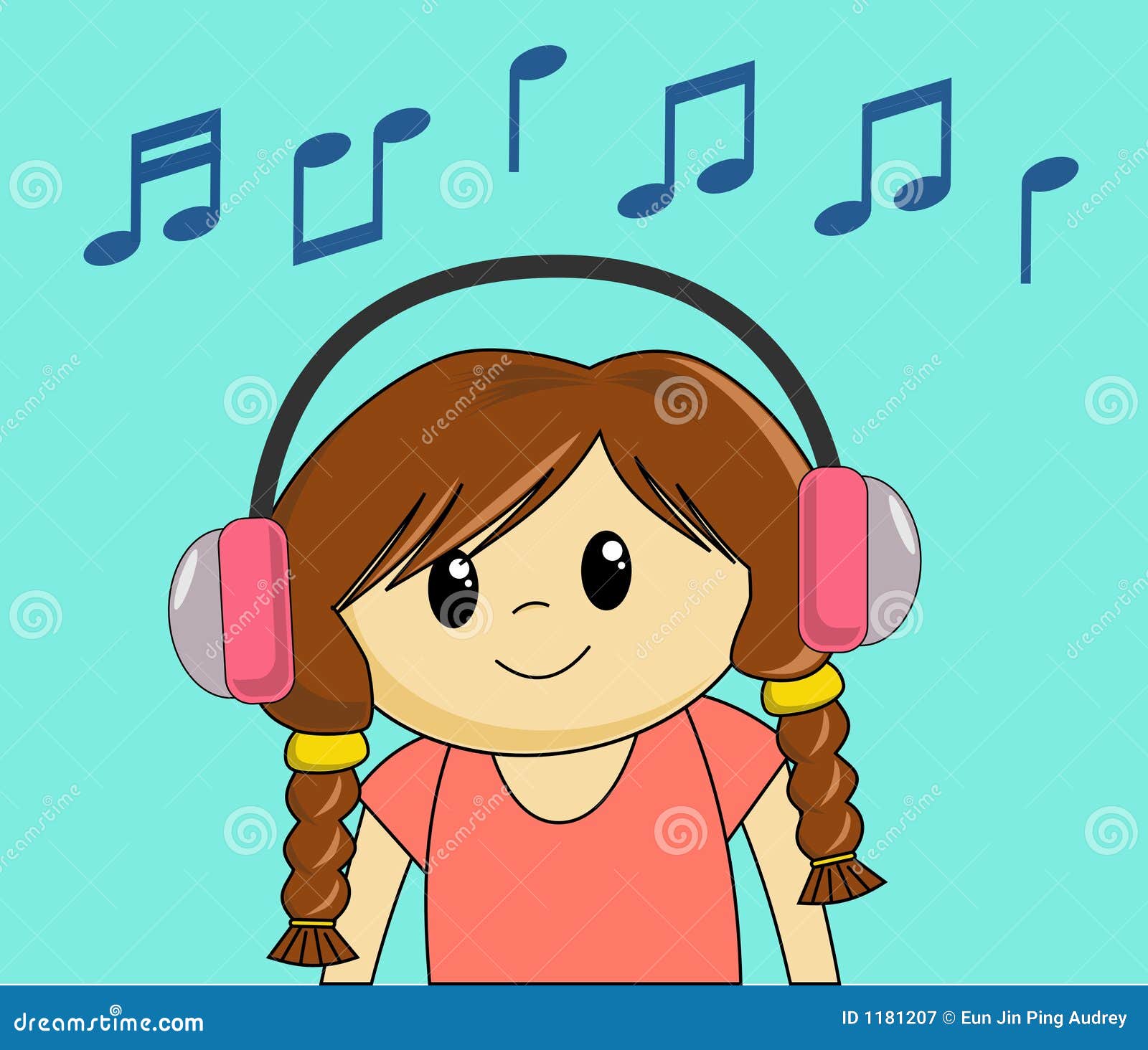 Girl Listening to Music stock vector. Image of brown, adorable - 1181207