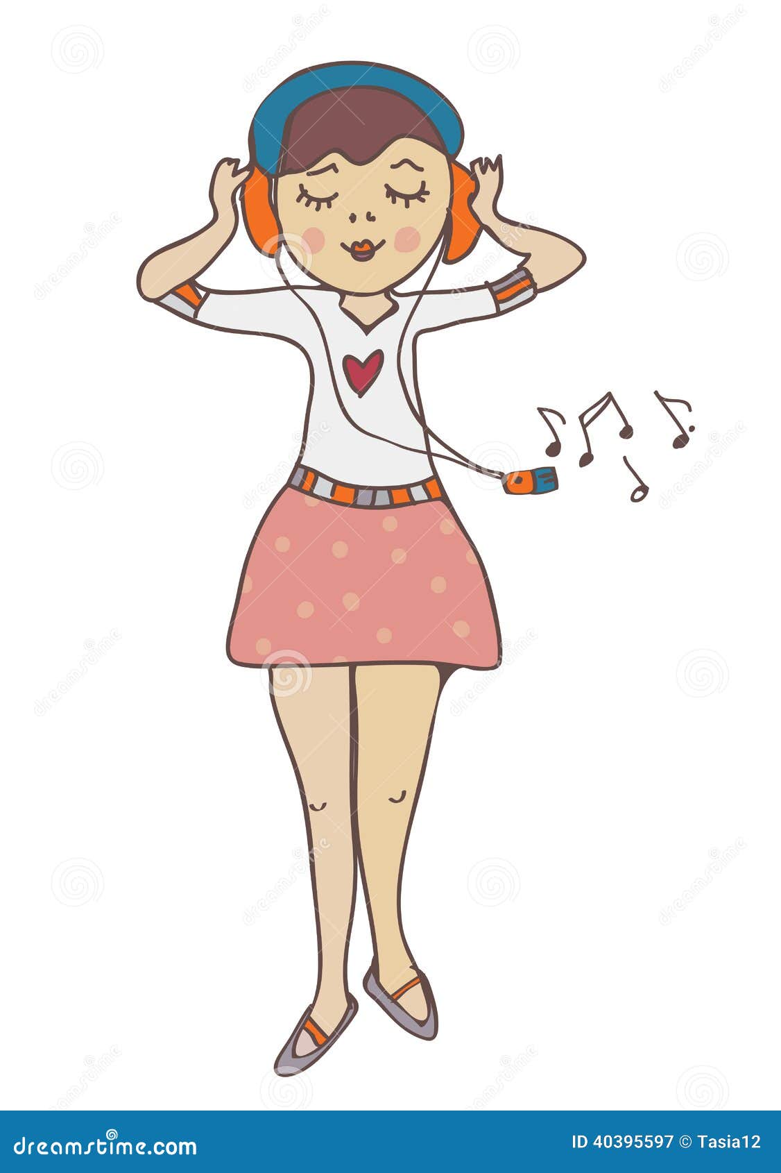 Girl Listening To Music Funny Cartoon Stock Vector - Illustration of drawn,  background: 40395597