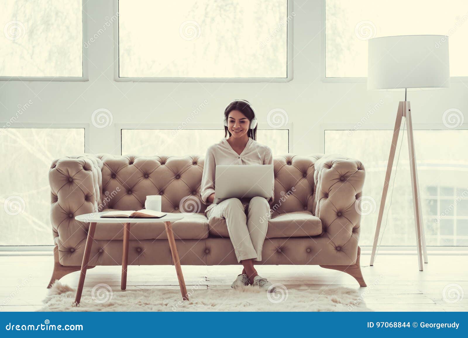 Girl in the living room stock photo. Image of portrait - 97068844