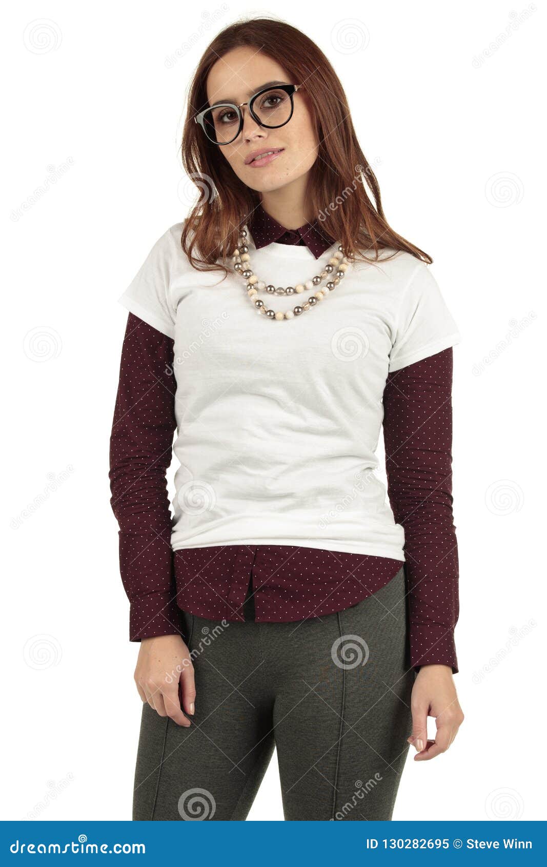 Download Blank T-shirt Mock-up - Cute Preppy, Fashion Geek Girl ...