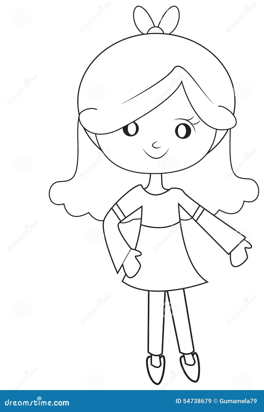 Girl With A Long Hair Coloring Page Stock Illustration