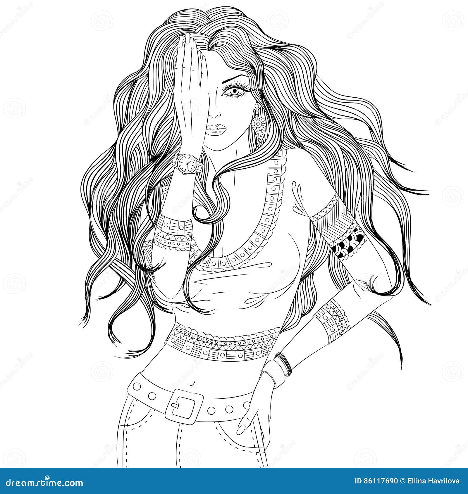 Girl with long hair stock vector. Illustration of vector - 86117690