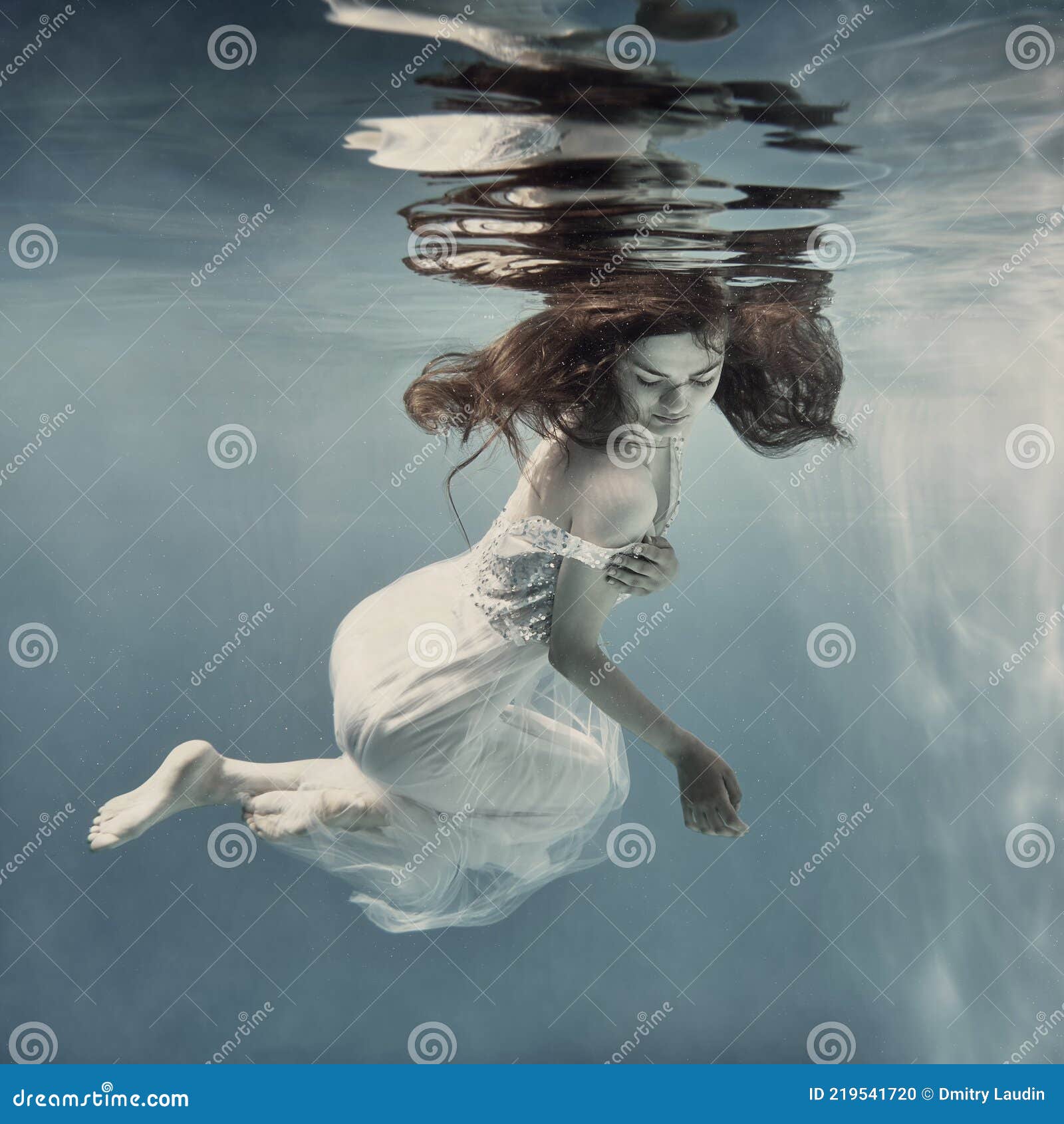 Girl with Long Hair Swims Underwater Stock Photo - Image of person ...